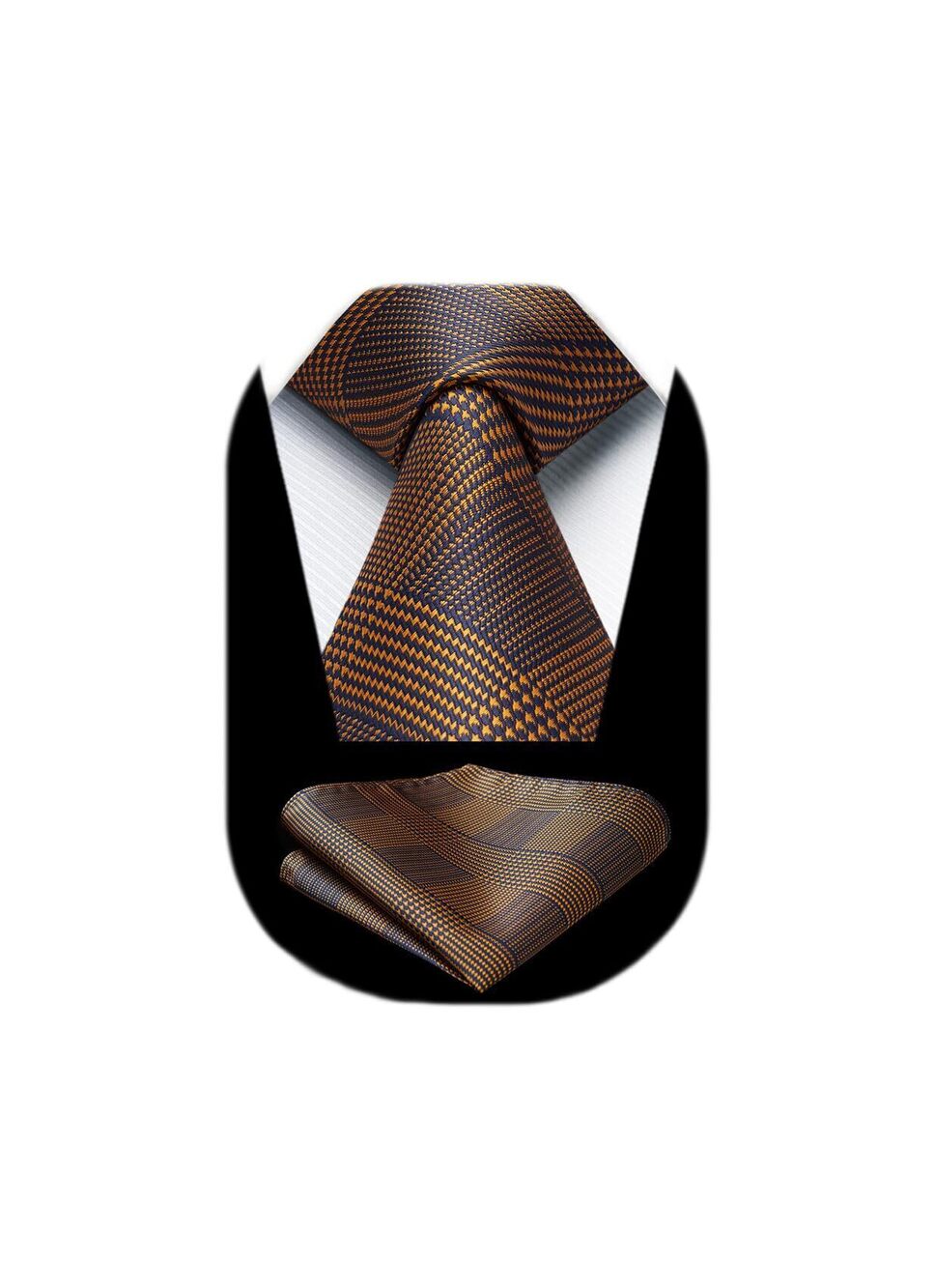8409 Brown Ties Wedding Chocolate Tie and Pocket Square Set Formal Plaid